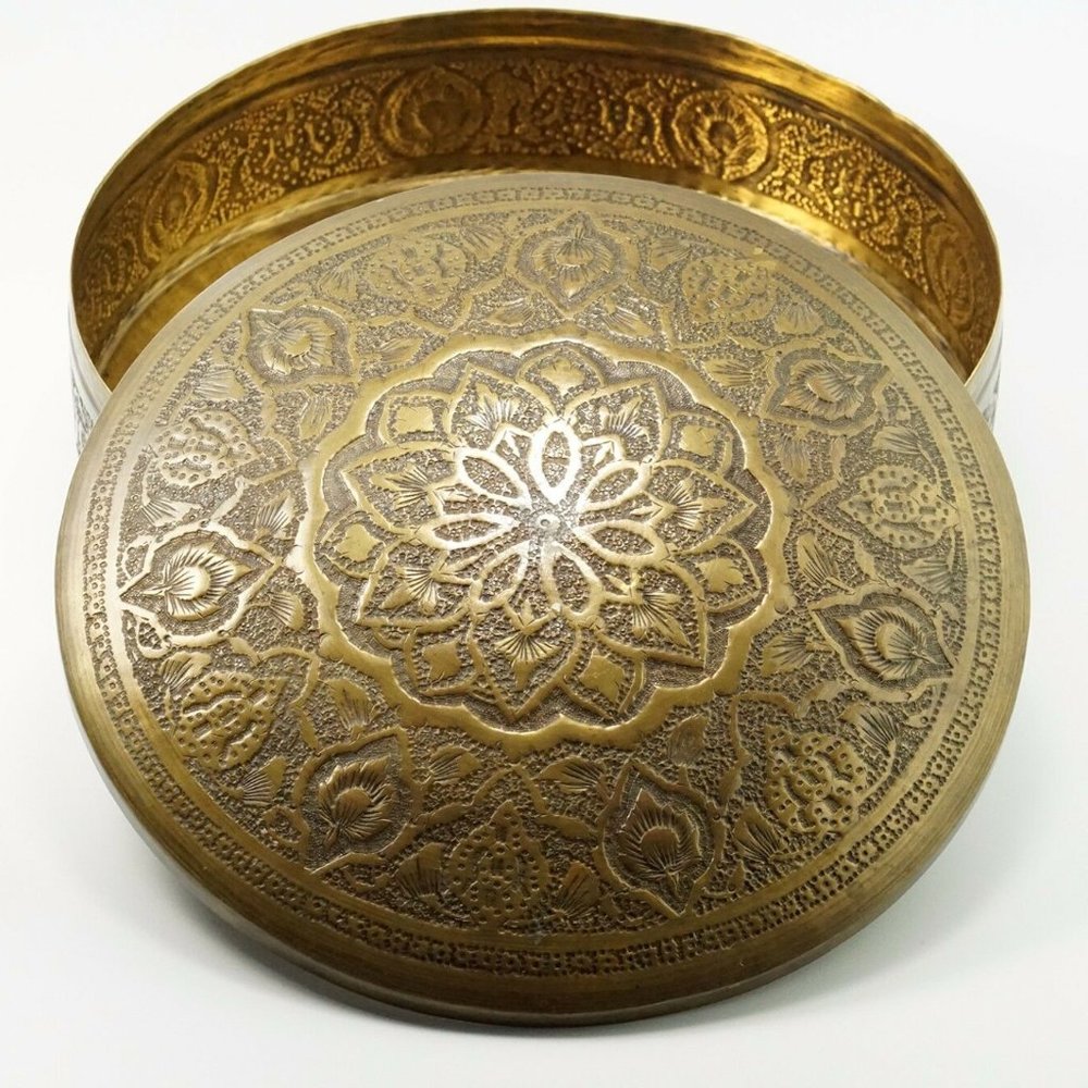 Ethnic Boho Indian Floral Brass Box Trinket